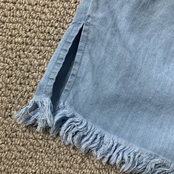 Easel Womens Blouse Top Size Medium Blue Chambray Cold Shoulders Fringe Hem - Picture 6 of 12